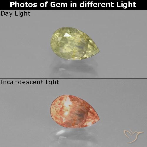 0.96ct Натуральный Средний желтый Диаспора, меняющая цвет, Форма груши, SI