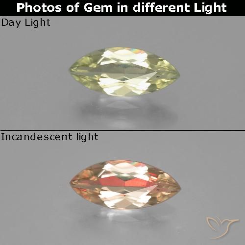 0.78ct Натуральный Средний желтый Диаспора, меняющая цвет, Маркиза, Чистота VS