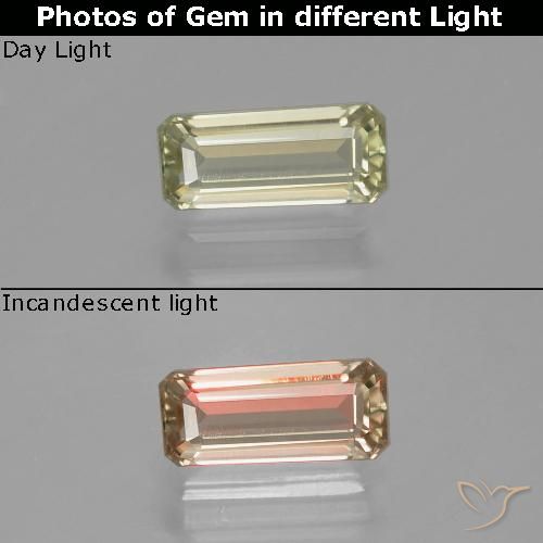 1.03ct Натуральный Очень бледно-желтый Диаспора, меняющая цвет, Изумрудная огранка, VVS-VS