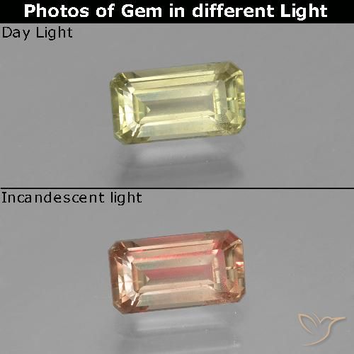 1.07ct Натуральный Желто-зеленый Диаспора, меняющая цвет, Изумрудная огранка, VS-SI