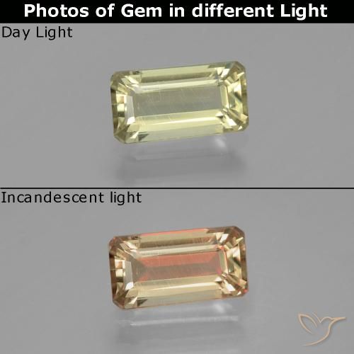1.12ct Натуральный Светло-желтый Диаспора, меняющая цвет, Изумрудная огранка, Чистота VS
