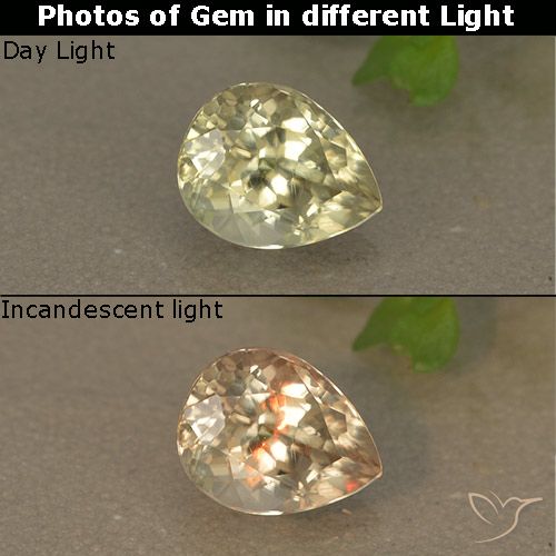 1.03ct Натуральный Светло-желтый Диаспора, меняющая цвет, Форма груши, Чистота VS