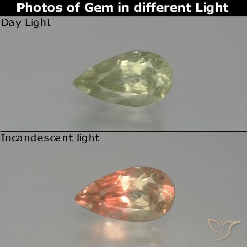 1.26ct Натуральный Светло-желтый Диаспора, меняющая цвет, Форма груши, SI