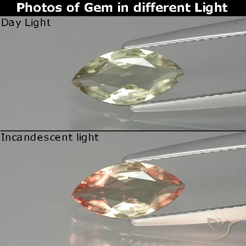 1.00ct Натуральный Очень светлый золотисто-желтый Диаспора, меняющая цвет, Маркиза, VVS-VS