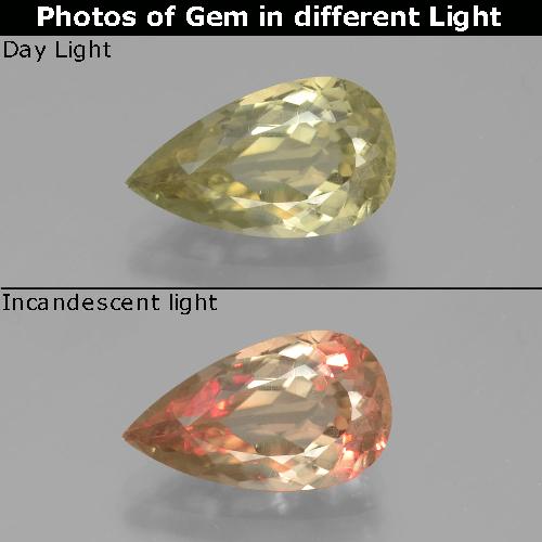 3.30 карата, натуральный Очень бледно-желтый Диаспора, меняющая цвет, Форма груши, Чистота VS