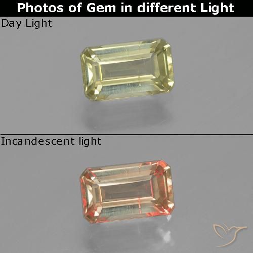 1.06ct Натуральный Средний желтый Диаспора, меняющая цвет, Изумрудная огранка, VS-SI