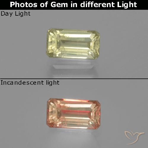1.10ct Натуральный Средний желтый Диаспора, меняющая цвет, Изумрудная огранка, VS-SI