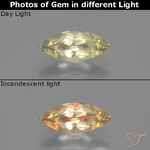 0.98ct Натуральный Светло-желтый Диаспора, меняющая цвет, Маркиза, Чистота VS