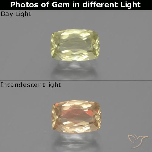 0.93ct Натуральный Светло-желтый Диаспора, меняющая цвет, Подушка, VVS-VS