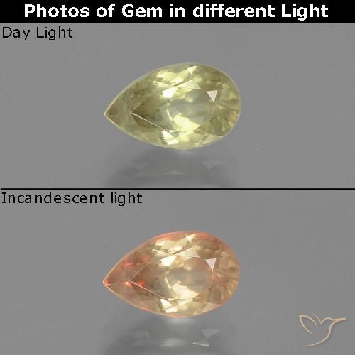 1.13ct Натуральный Очень светло-желтый Диаспора, меняющая цвет, Форма груши, VS-SI