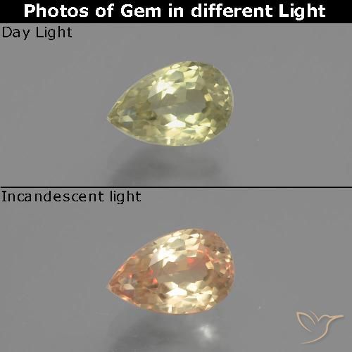 1.10ct Натуральный Очень светло-желтый Диаспора, меняющая цвет, Форма груши, Чистота VS