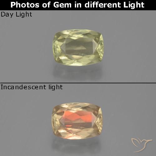 1.18ct Натуральный Очень светло-желтый Диаспора, меняющая цвет, Подушка, Чистота VS