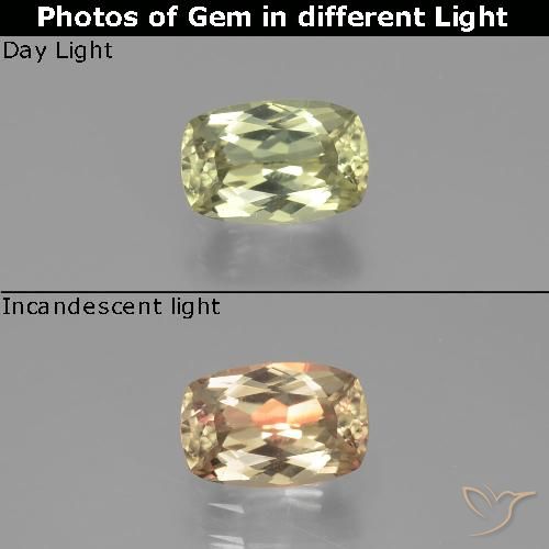 1.31ct Натуральный Светло-желтый Диаспора, меняющая цвет, Подушка, VVS-VS
