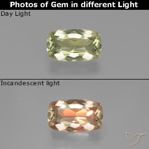 1.19ct Натуральный Светло-желтый Диаспора, меняющая цвет, Подушка, VVS-VS