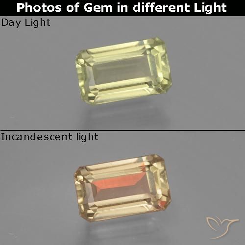 0.93ct Натуральный Очень светло-желтый Диаспора, меняющая цвет, Изумрудная огранка, VVS-VS
