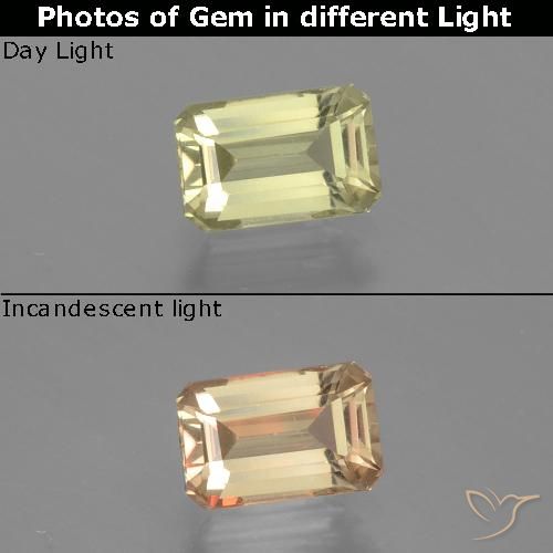 0.89ct Натуральный Очень бледно-желтый Диаспора, меняющая цвет, Изумрудная огранка, VVS-VS