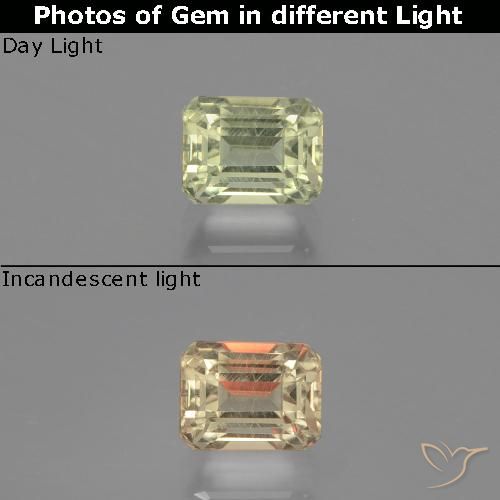 0.92ct Натуральный Очень бледно-желтый Диаспора, меняющая цвет, Изумрудная огранка, VVS-VS