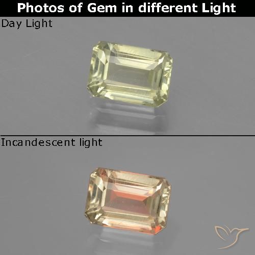 0.96ct Натуральный Светло-золотисто-желтый Диаспора, меняющая цвет, Изумрудная огранка, VVS-VS