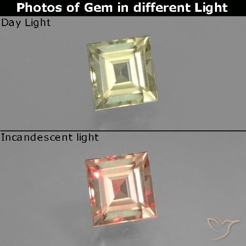 0.55ct Натуральный Светло-желтый Диаспора, меняющая цвет, Квадрат, VVS-VS