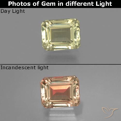 0.94ct Натуральный Очень светло-желтый Диаспора, меняющая цвет, Изумрудная огранка, VVS-VS