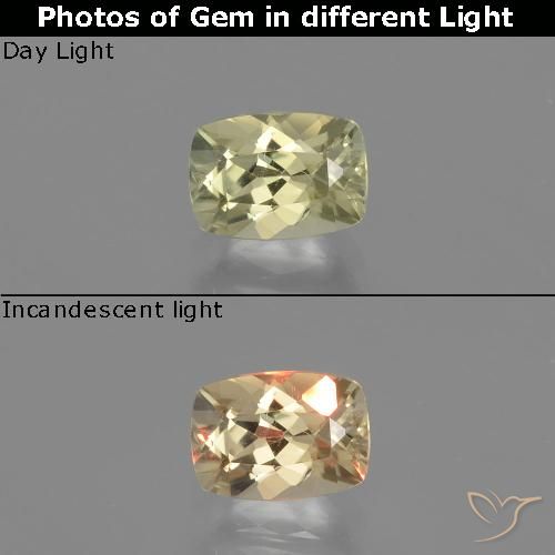 1.06ct Натуральный Очень светло-желтый Диаспора, меняющая цвет, Подушка, Чистота VVS