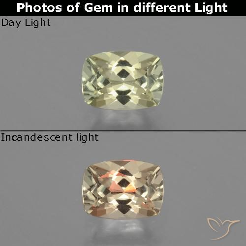 1.03ct Натуральный Светло-желтый Диаспора, меняющая цвет, Подушка, Чистота VVS