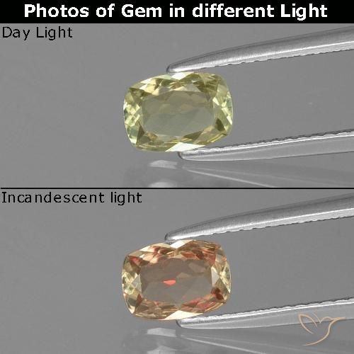 0.73ct Натуральный Очень бледно-желтый Диаспора, меняющая цвет, Подушка, Чистота VVS