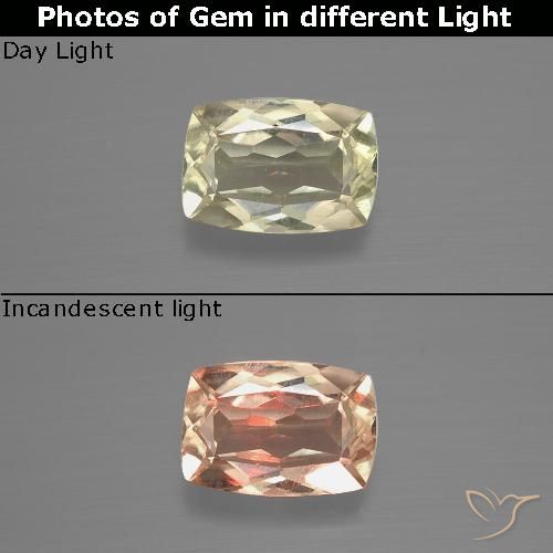 1.15ct Натуральный Очень светло-желтый Диаспора, меняющая цвет, Подушка, VVS-VS