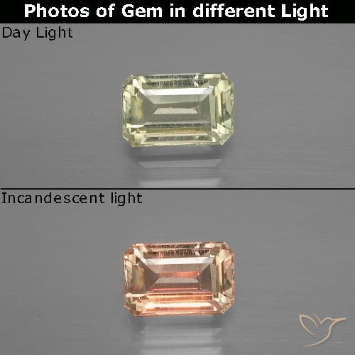1.17ct Натуральный Светло-желтый Диаспора, меняющая цвет, Изумрудная огранка, VS-SI