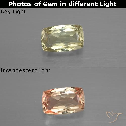 1.17ct Натуральный Желтый бежевый Диаспора, меняющая цвет, Подушка, Чистота VVS