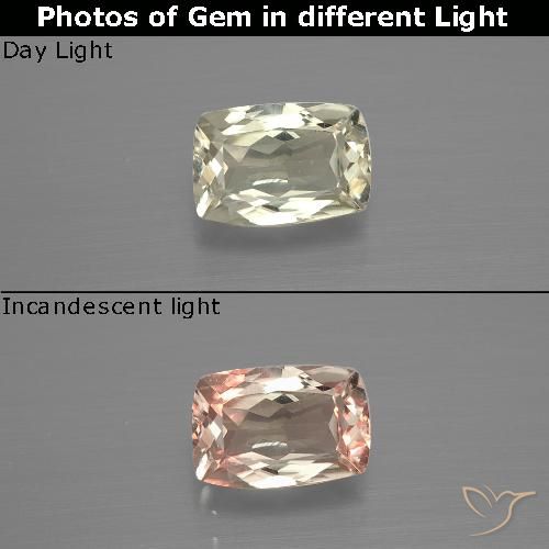 1.11ct Натуральный Светло-желтый Диаспора, меняющая цвет, Подушка, VVS-VS