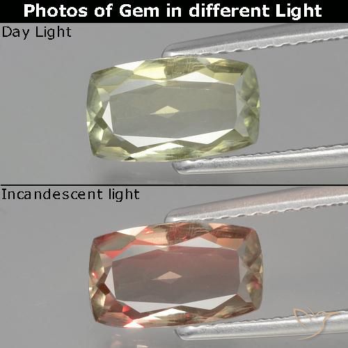 1.26ct Натуральный Очень светло-желтый Диаспора, меняющая цвет, Подушка, VVS-VS