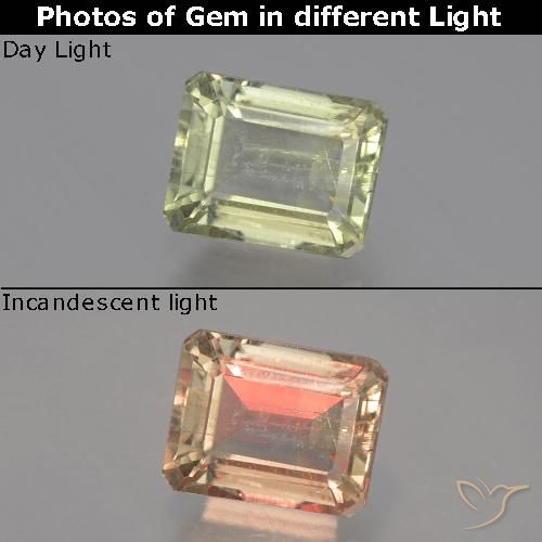 1.41ct Натуральный Очень светло-желтый Диаспора, меняющая цвет, Изумрудная огранка, VS-SI