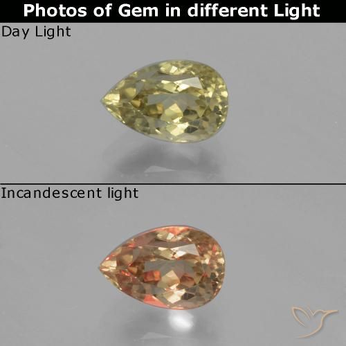 1.27ct Натуральный Очень светло-желтый Диаспора, меняющая цвет, Форма груши, Чистота VS
