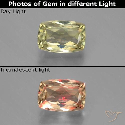 1.22ct Натуральный Очень светло-желтый Диаспора, меняющая цвет, Подушка, Чистота VS