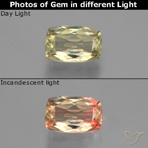 1.20ct Натуральный Коричневато-желтый Диаспора, меняющая цвет, Подушка, VVS-VS