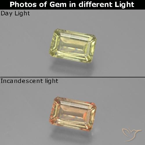 1.05ct Натуральный Светло-желтый Диаспора, меняющая цвет, Изумрудная огранка, Чистота VS
