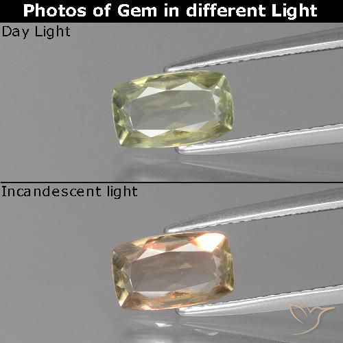 1.05ct Натуральный Очень светло-желтый Диаспора, меняющая цвет, Подушка, VS-SI