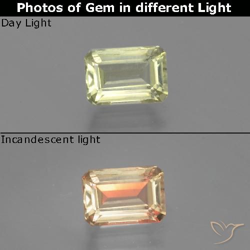 1.18ct Натуральный Очень светло-желтый Диаспора, меняющая цвет, Изумрудная огранка, Чистота VS