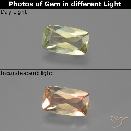 1.06ct Натуральный Светло-желтый Диаспора, меняющая цвет, Подушка, VVS-VS