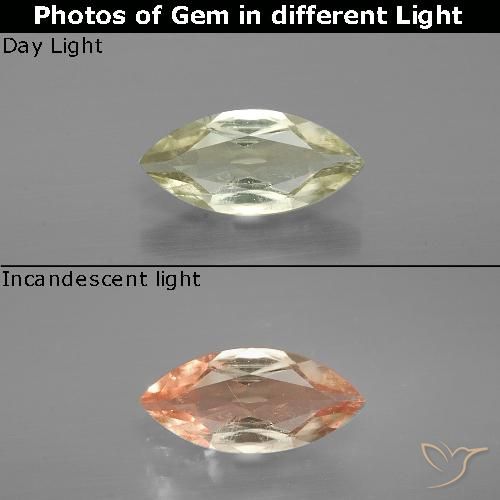 0.92ct Натуральный Светло-желтый Диаспора, меняющая цвет, Маркиза, VS-SI