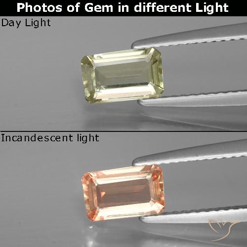 0.84ct Натуральный Желто-зеленый Диаспора, меняющая цвет, Изумрудная огранка, Чистота VS