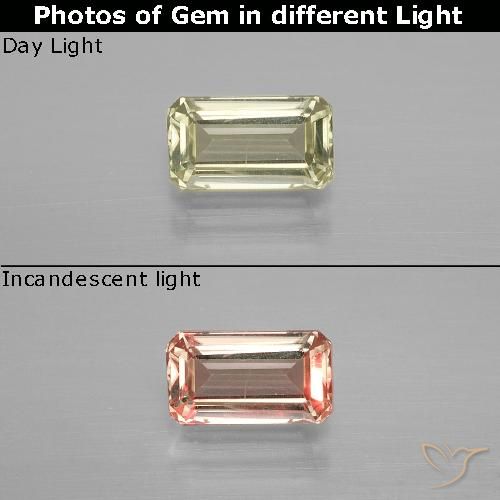 0.94ct Натуральный Светло-желтый зеленый Диаспора, меняющая цвет, Изумрудная огранка, Чистота VS