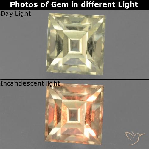 0.99ct Натуральный Средний желтый Диаспора, меняющая цвет, Квадрат, Чистота VS