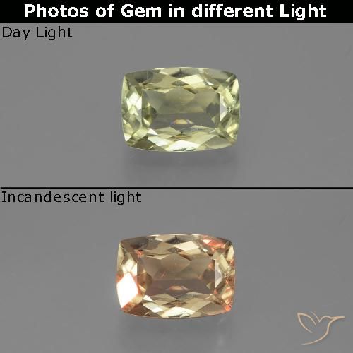 1.14ct Натуральный Светло-желтый Диаспора, меняющая цвет, Подушка, Чистота VS