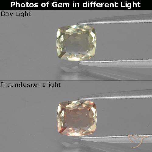 1.05ct Натуральный Очень светло-желтый Диаспора, меняющая цвет, Подушка, VVS-VS