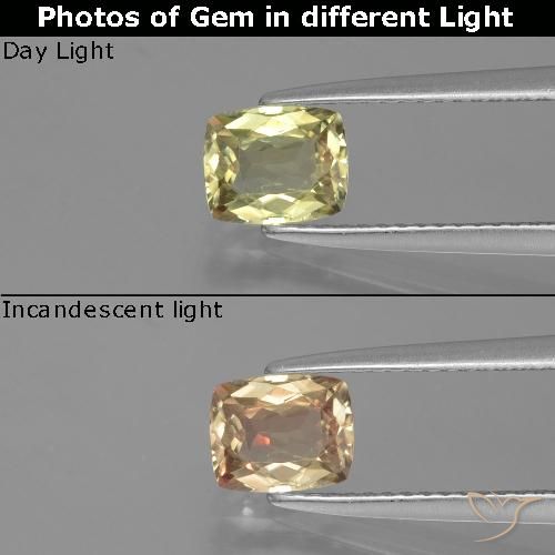 1.06ct Натуральный Светло-желтый Диаспора, меняющая цвет, Подушка, Чистота VS