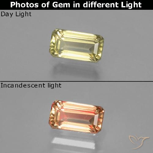 0.95ct Натуральный Желто-зеленый Диаспора, меняющая цвет, Изумрудная огранка, Чистота VS