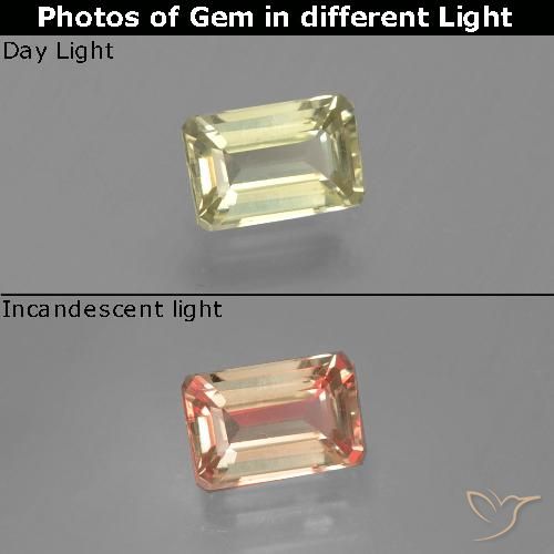 0.82ct Натуральный Светло-желтый Диаспора, меняющая цвет, Изумрудная огранка, VVS-VS