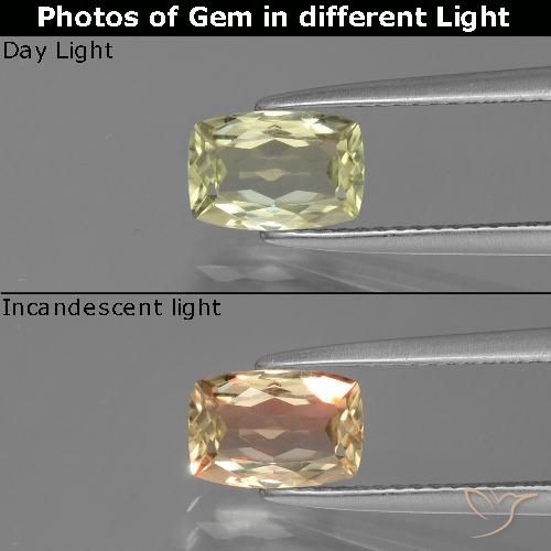 1.39ct Натуральный Светло-желтый Диаспора, меняющая цвет, Подушка, Чистота VS